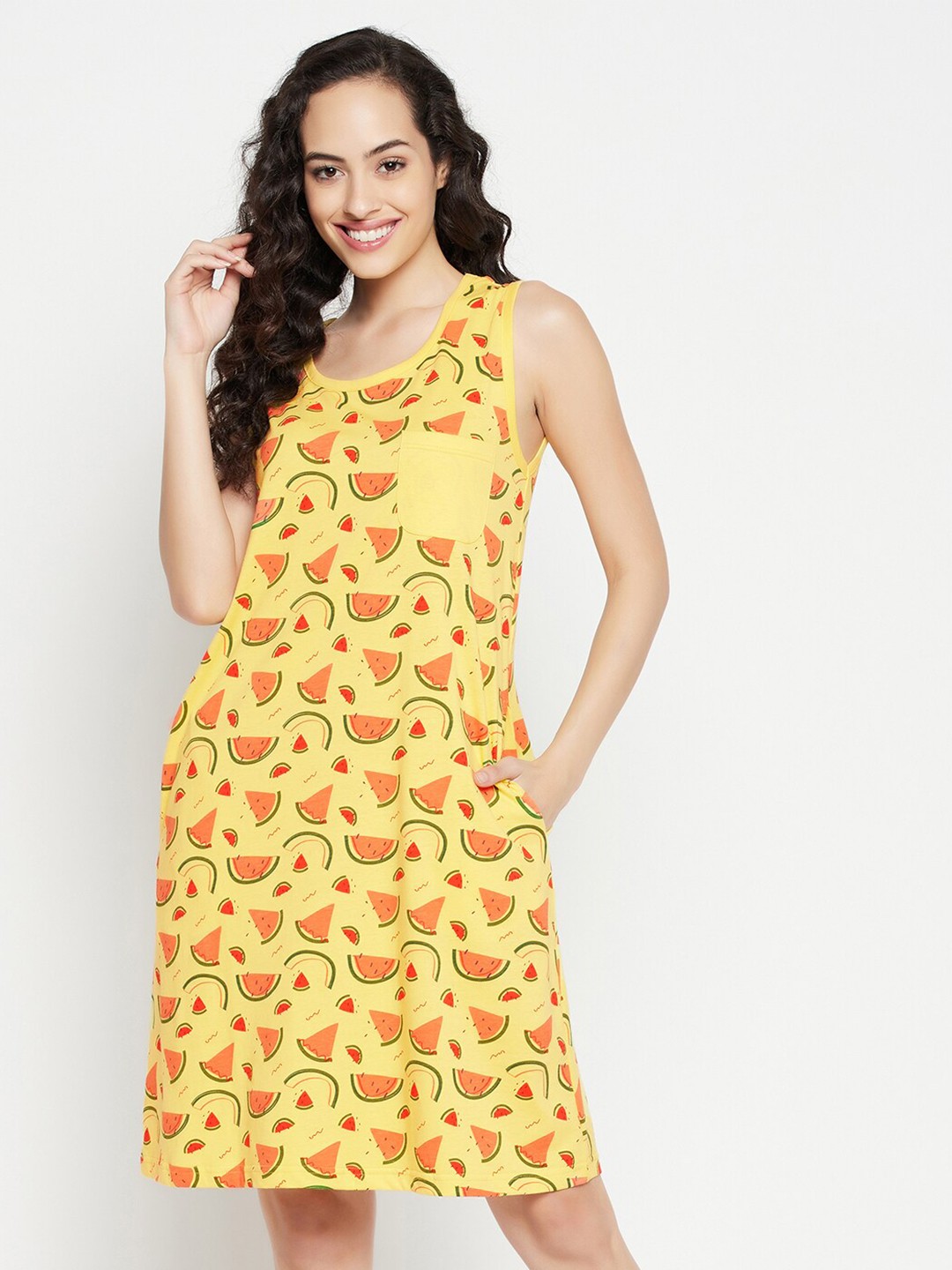 

Clovia Print Me Pretty Conversational Printed Pure Cotton Nightdress, Yellow
