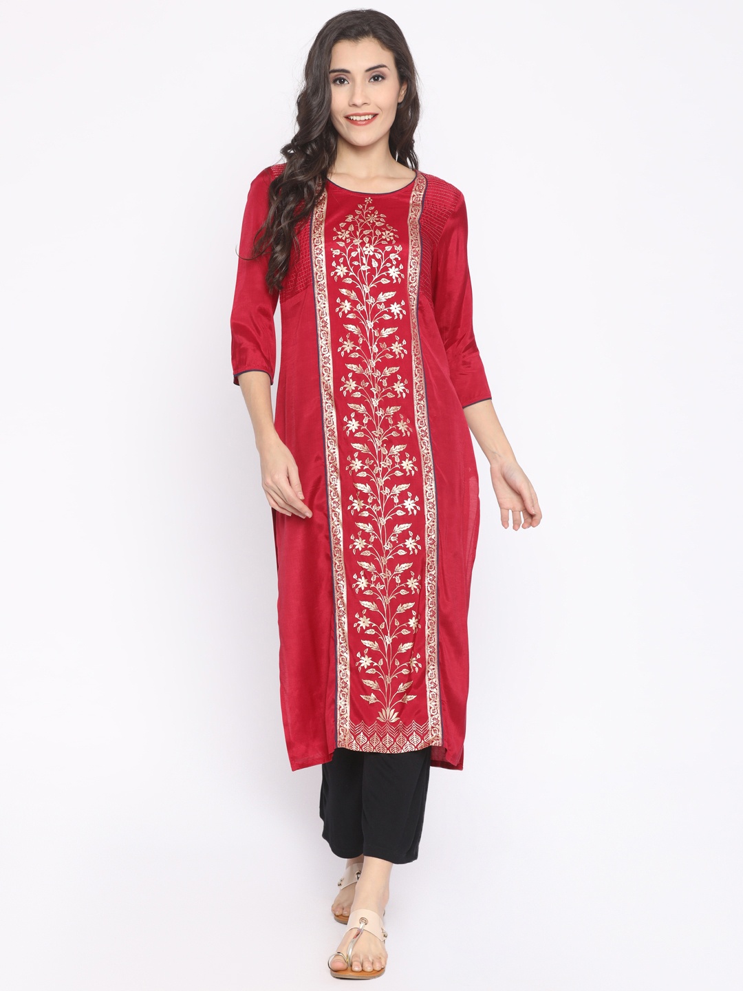 

AURELIA Women Red Printed Straight Kurta