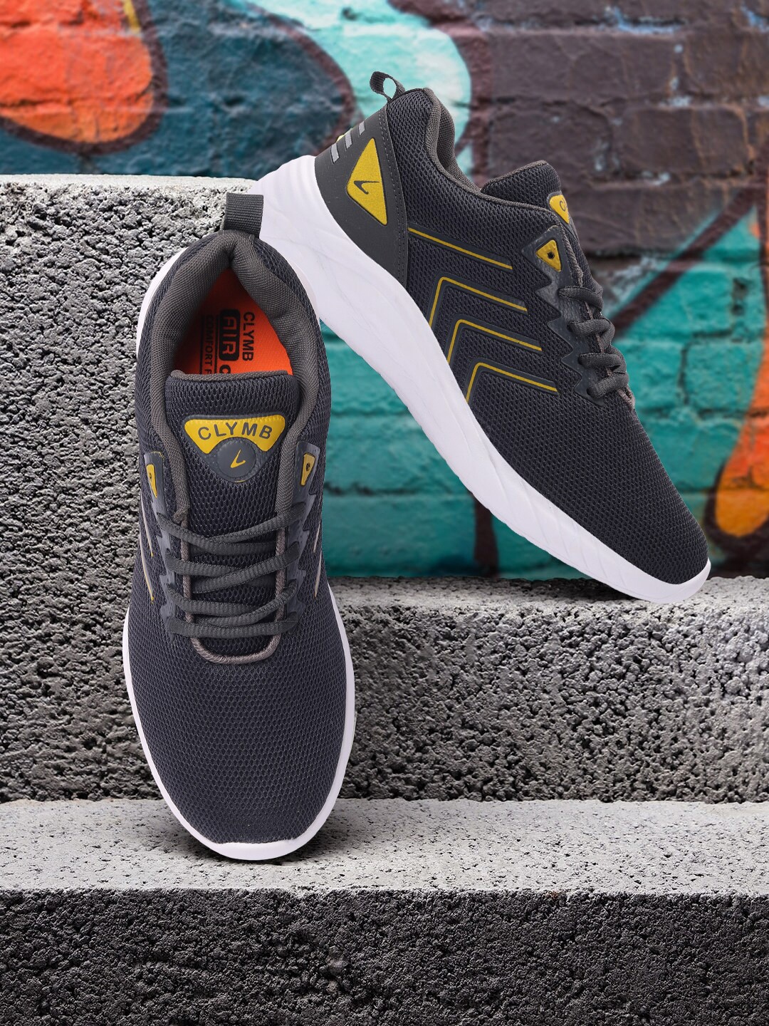 

CLYMB Men Grey Mesh Running Non-Marking Shoes