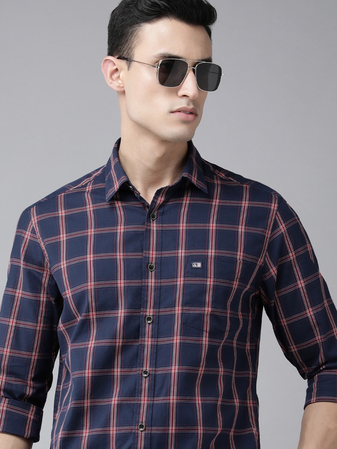 

Arrow Sport Men Navy Blue Original Slim Fit Checked Pure Cotton Casual Shirt