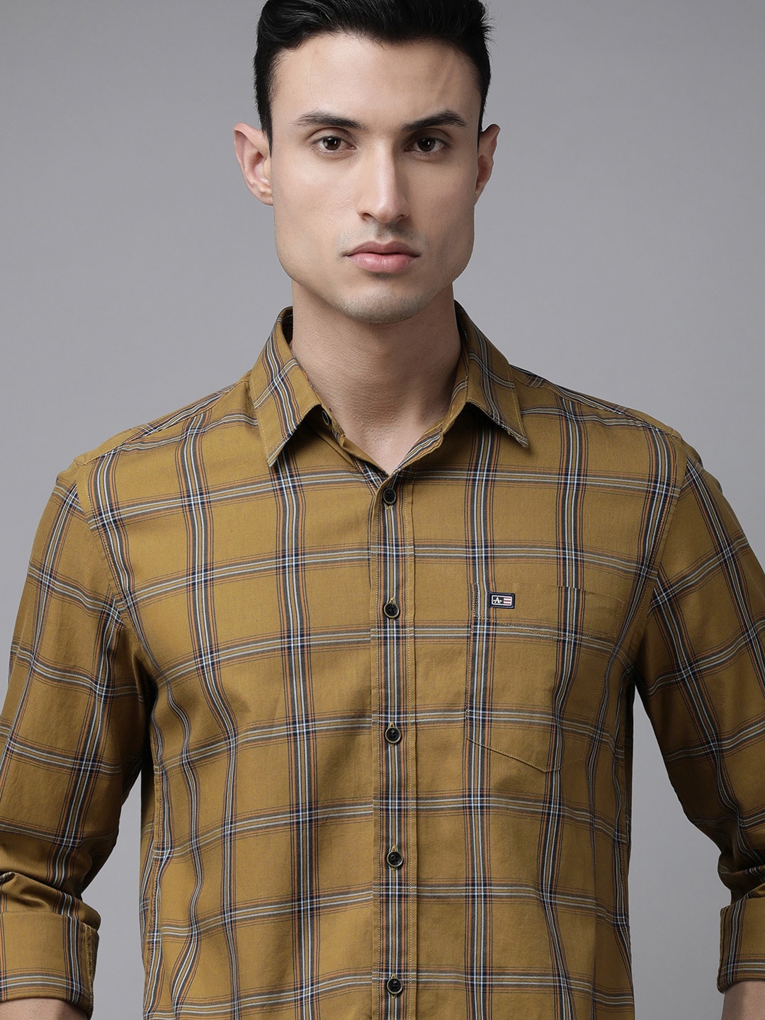 

Arrow Sport Men Brown Original Slim Fit Windowpane Checks Pure Cotton Casual Shirt