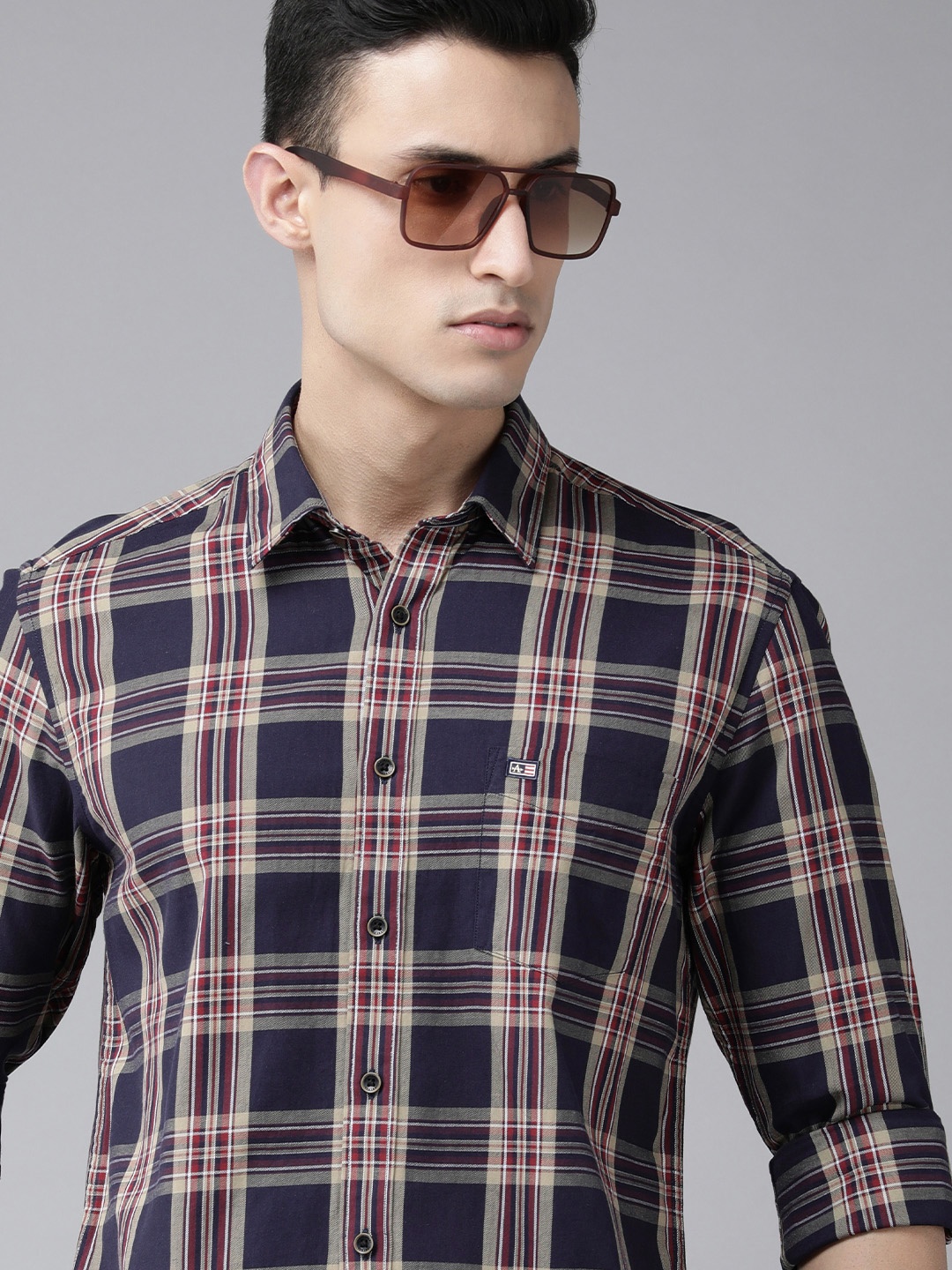 

Arrow Sport Men Navy Blue Original Slim Fit Checked Pure Cotton Casual Shirt