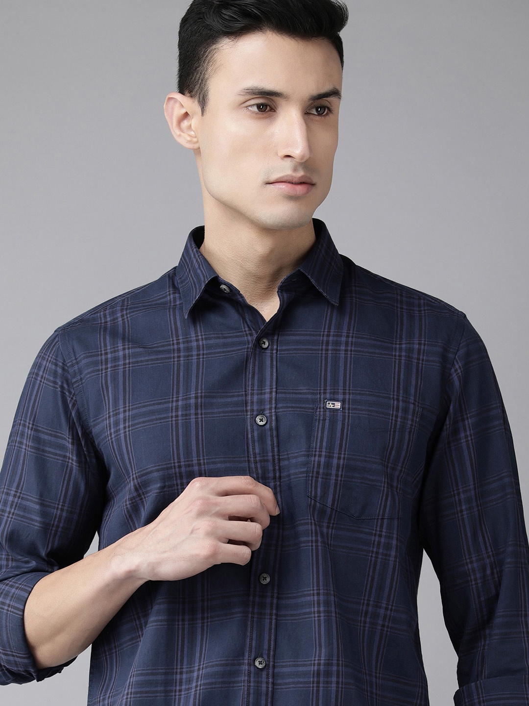 

Arrow Sport Men Blue Original Slim Fit Checked Pure Cotton Casual Shirt