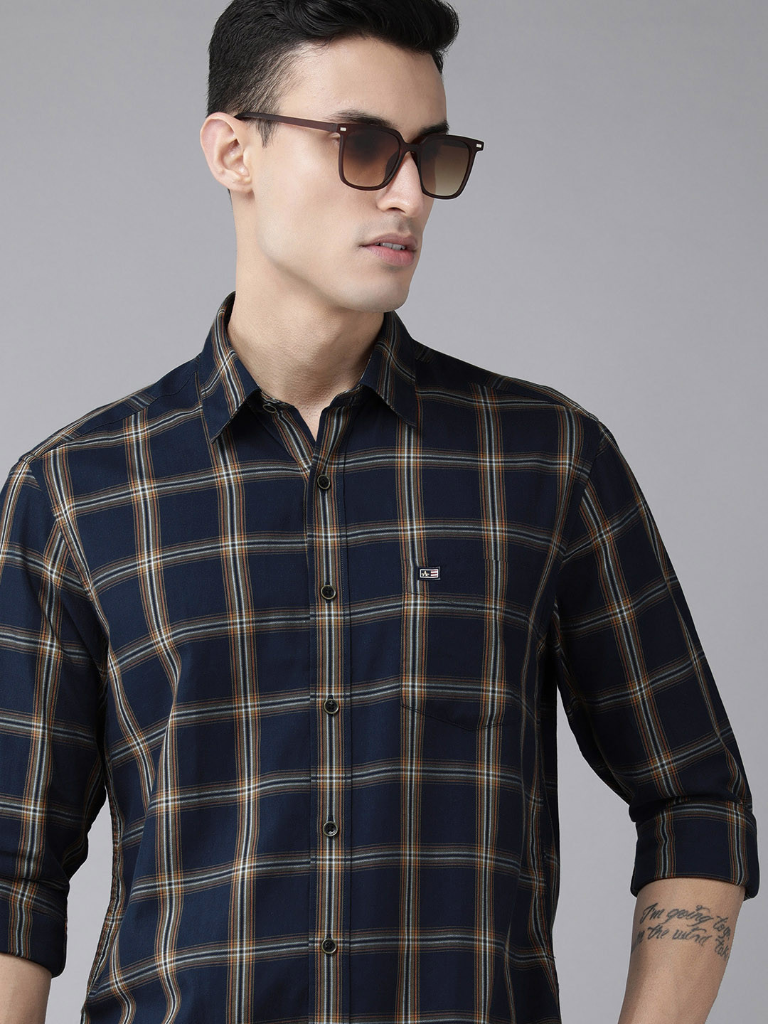 

Arrow Sport Men Navy Blue Original Slim Fit Tartan Checks Opaque Pure Cotton Casual Shirt