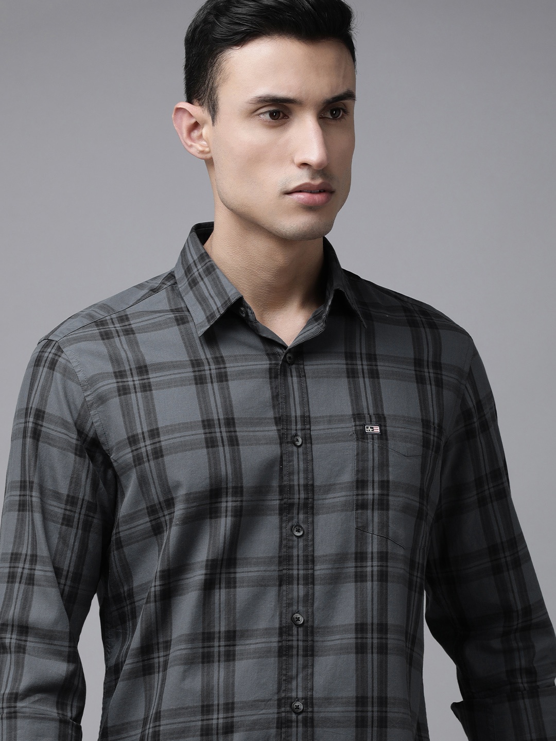 

Arrow Sport Men Grey Original Slim Fit Windowpane Checks Pure Cotton Casual Shirt