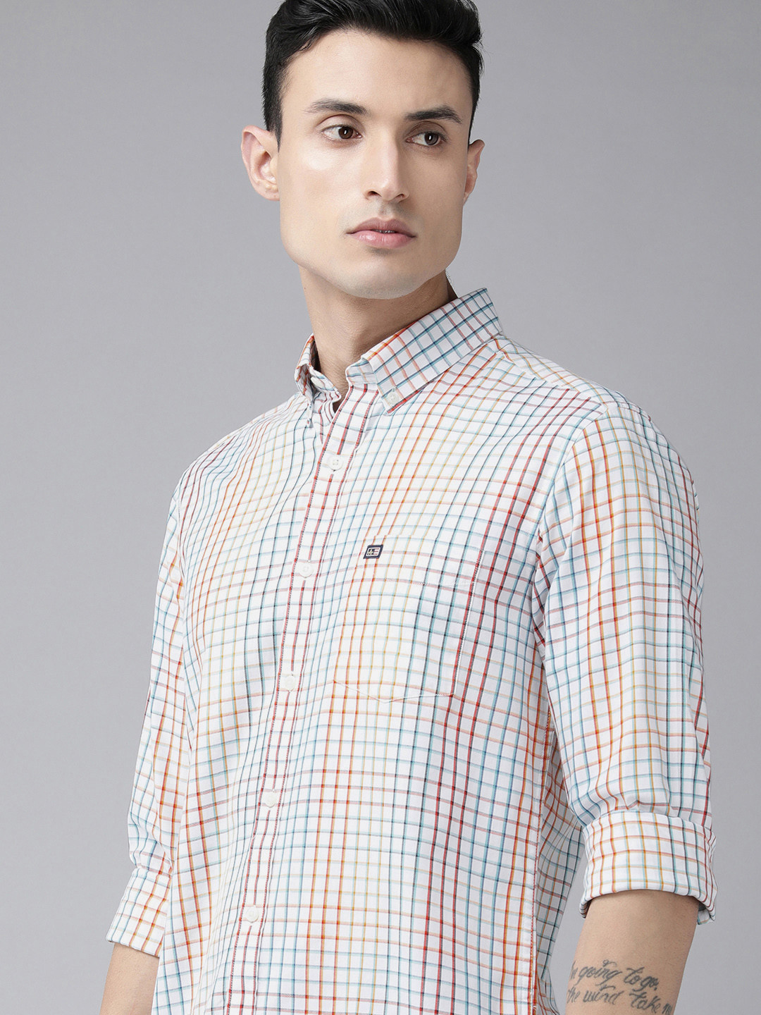 

Arrow Sport Men White Original Slim Fit Grid Tattersall Checks Opaque Pure Cotton Shirt