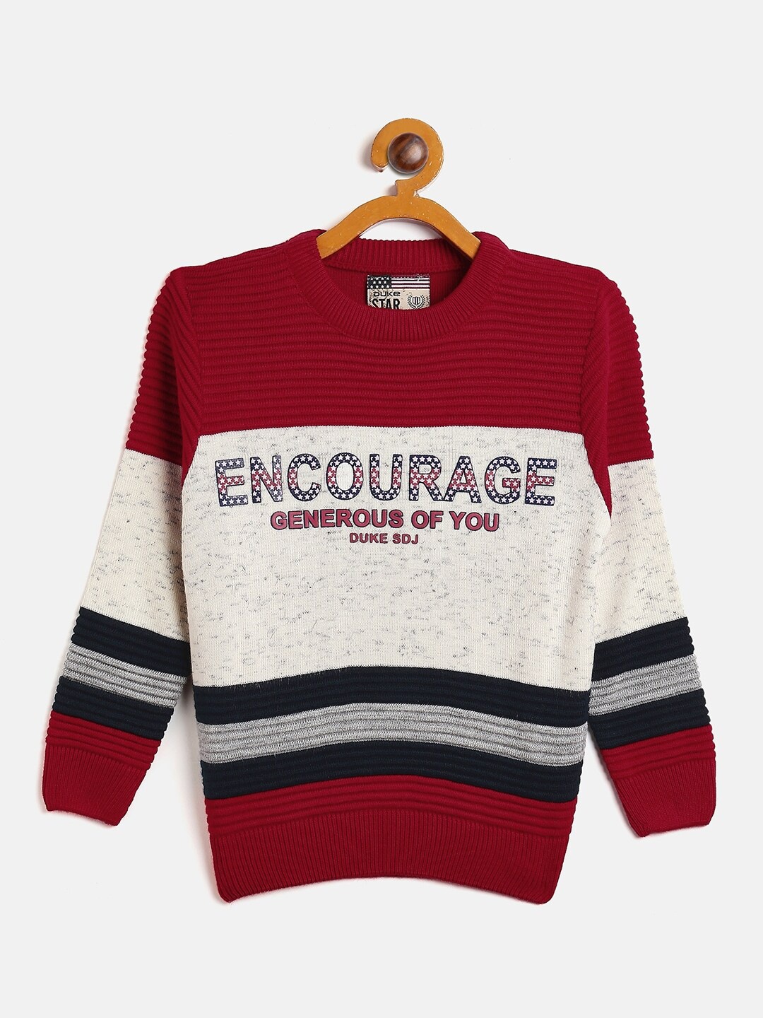 

Duke Boys Red & Grey Melange Colourblocked Pullover