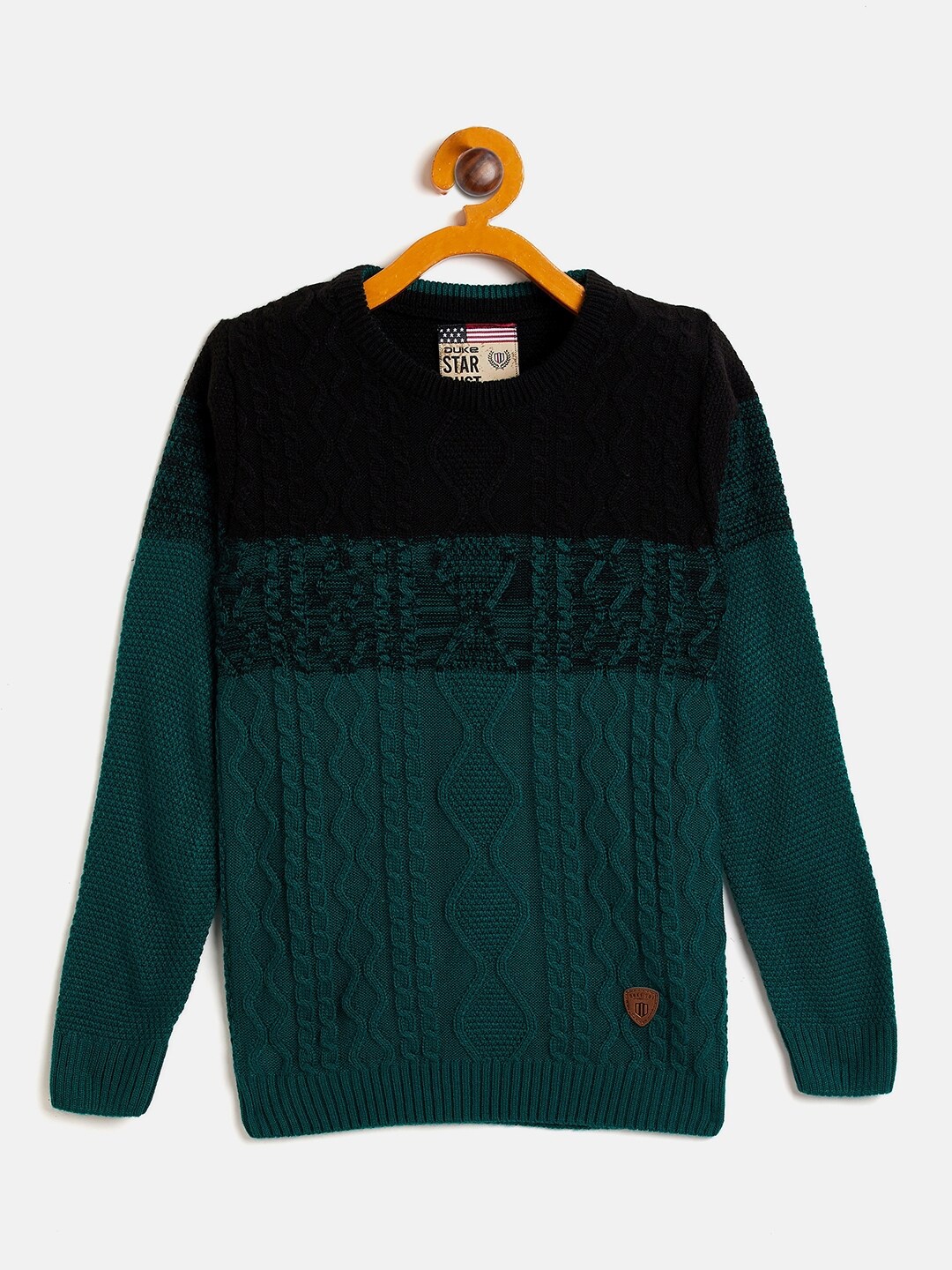 

Duke Boys Black & Green Cable Knit Pullover