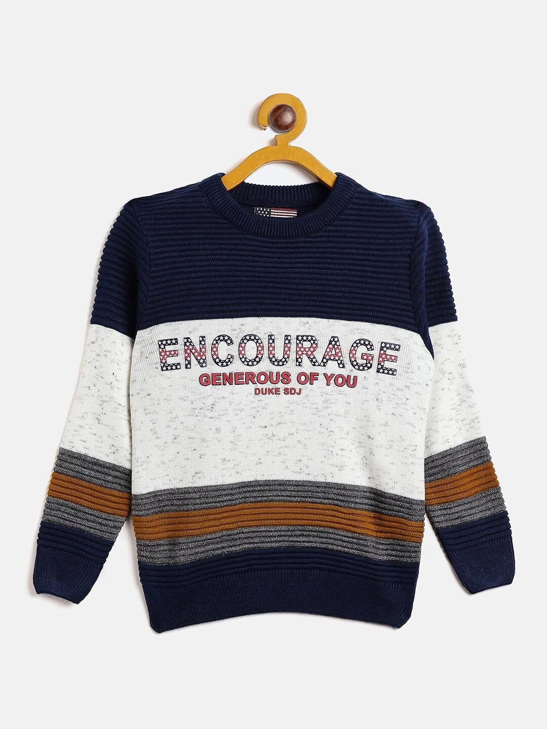 

Duke Boys White & Navy Blue Colourblocked Pullover
