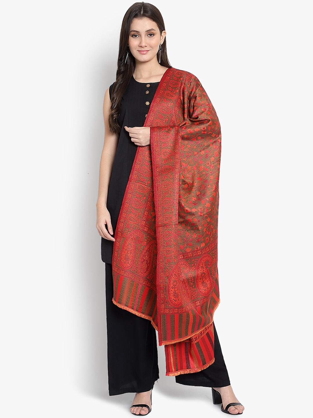 

Mizash Women Red Woven Design Shawl