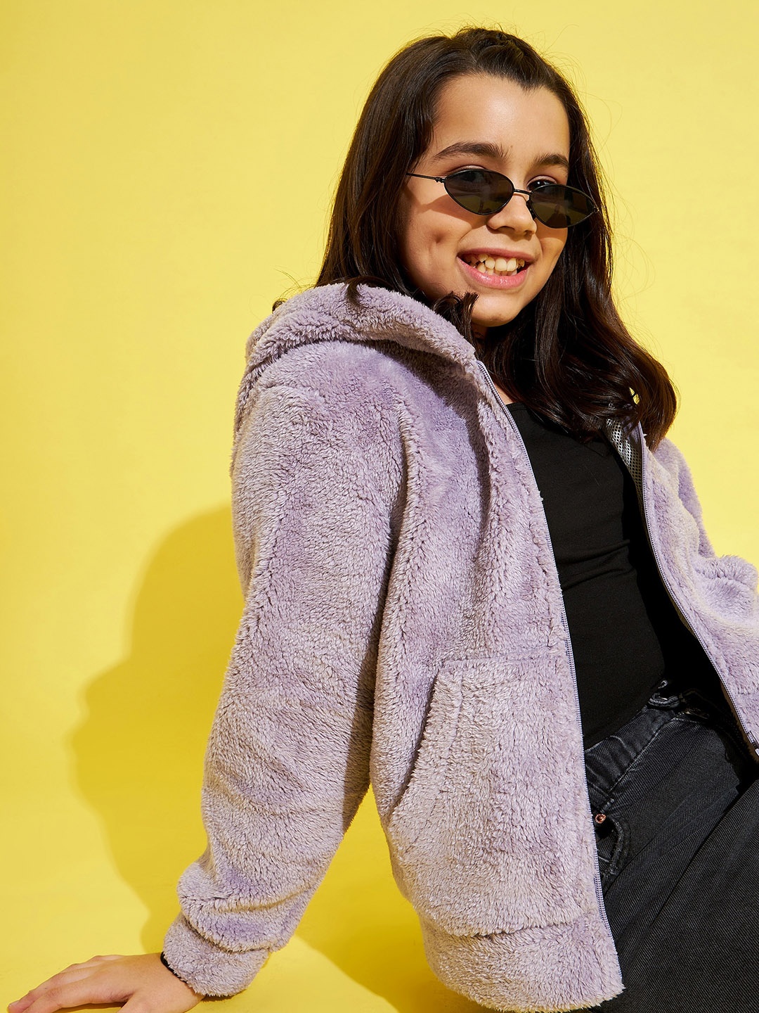 

Noh Voh - SASSAFRAS Kids Girls Purple Fur Open Front Jacket