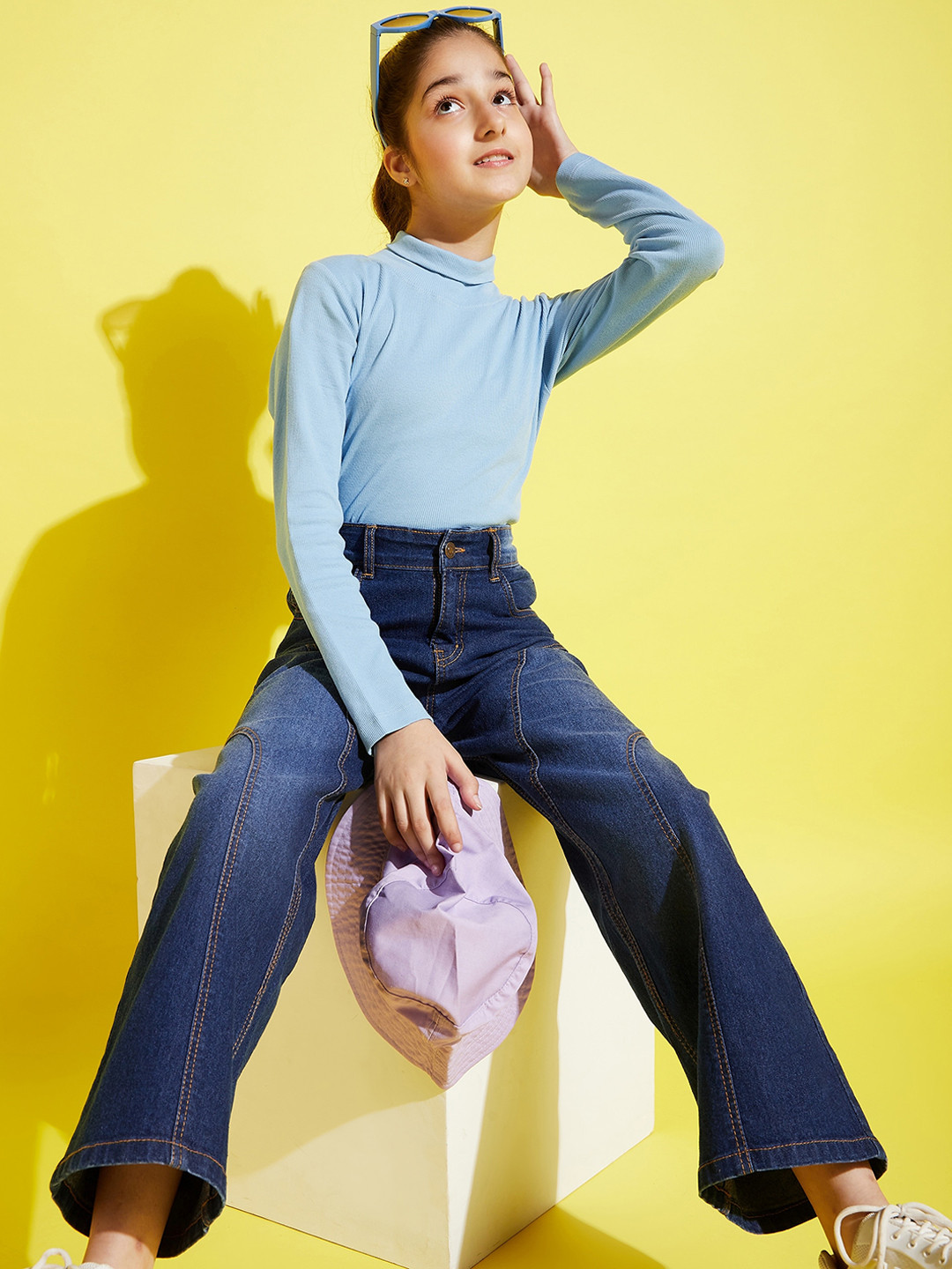

Noh Voh - SASSAFRAS Kids Girls Blue Comfort Wide Leg Light Fade Jeans