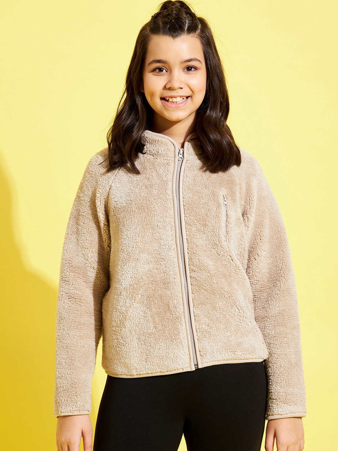 

Noh Voh - SASSAFRAS Kids Girls Beige Floral Open Front Jacket
