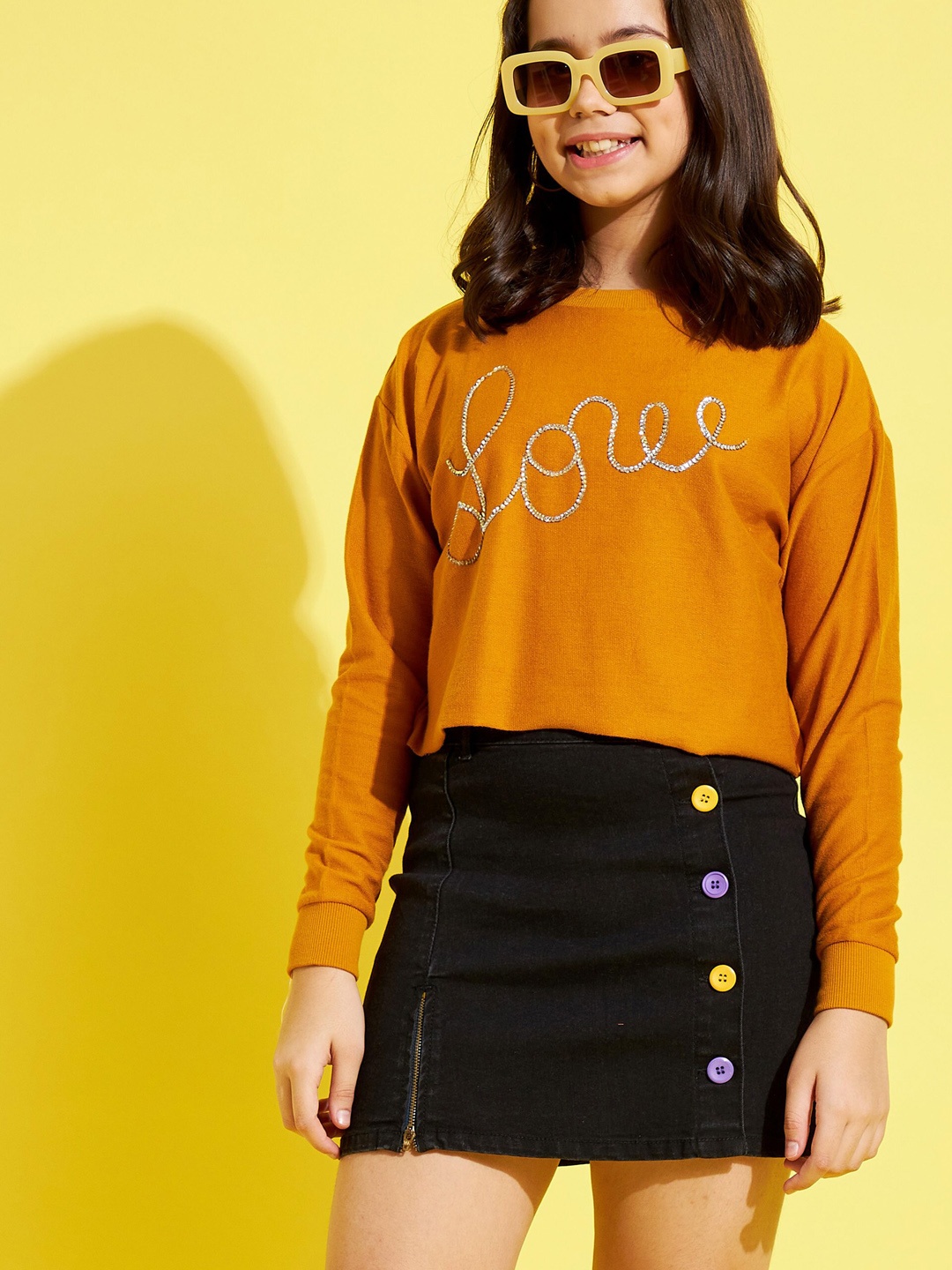 

Noh.Voh - SASSAFRAS Kids Girls Black Solid Mini Denim Skirt