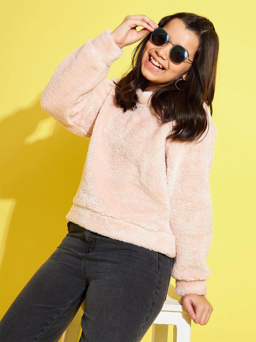 

Noh Voh - SASSAFRAS Kids Girls Pink Fur Sweatshirt