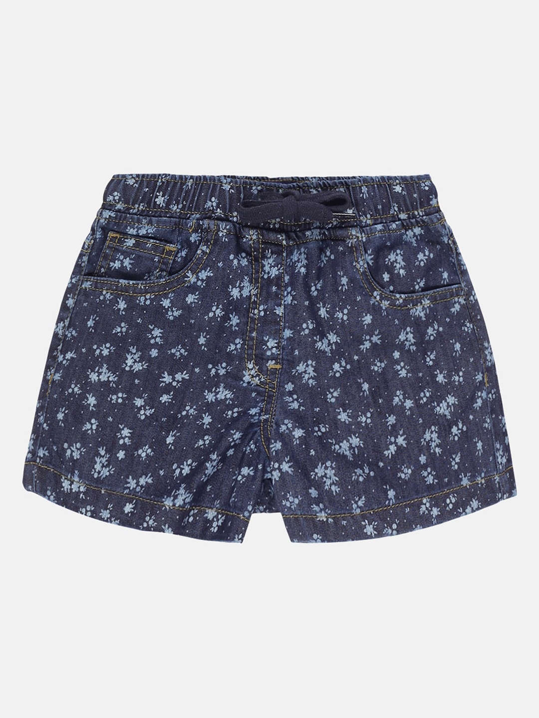 

KiddoPanti Girls Blue Floral Printed Denim Shorts