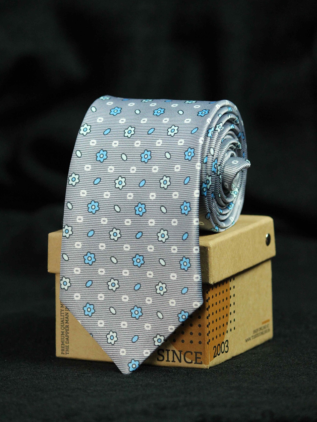 

Tossido Men Grey & Blue Printed Broad Tie