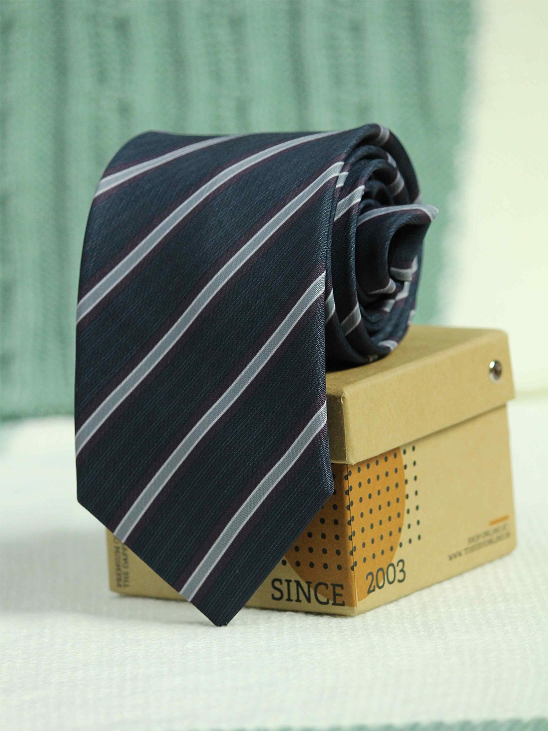 

Tossido Men Blue & Grey Striped Broad Tie