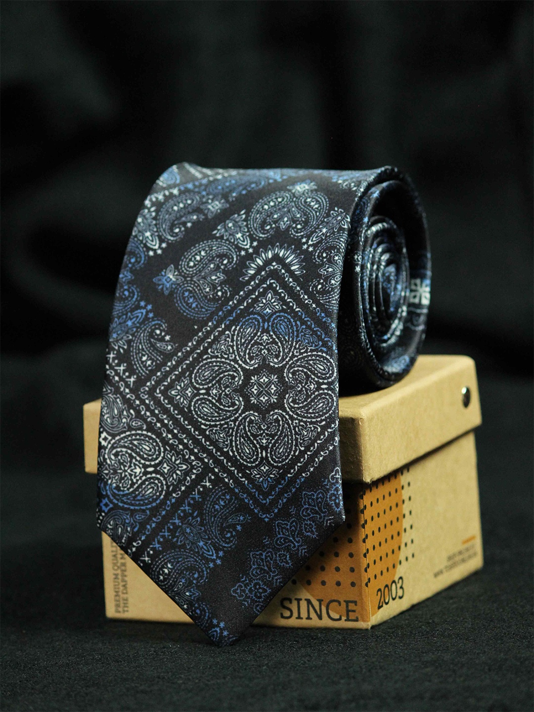 

Tossido Men Blue & White Printed Broad Tie