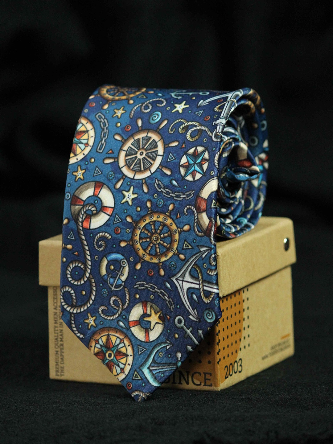 

Tossido Men Blue & White Printed Broad Tie