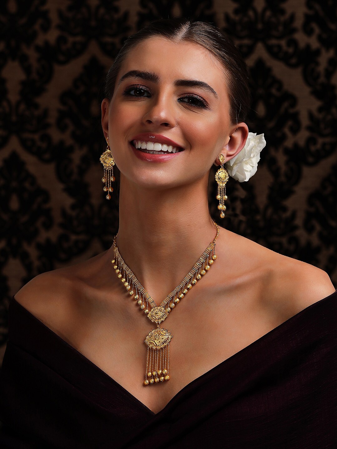 

Rubans 24K Gold-Plated & Bead-Studded Jewellery Set