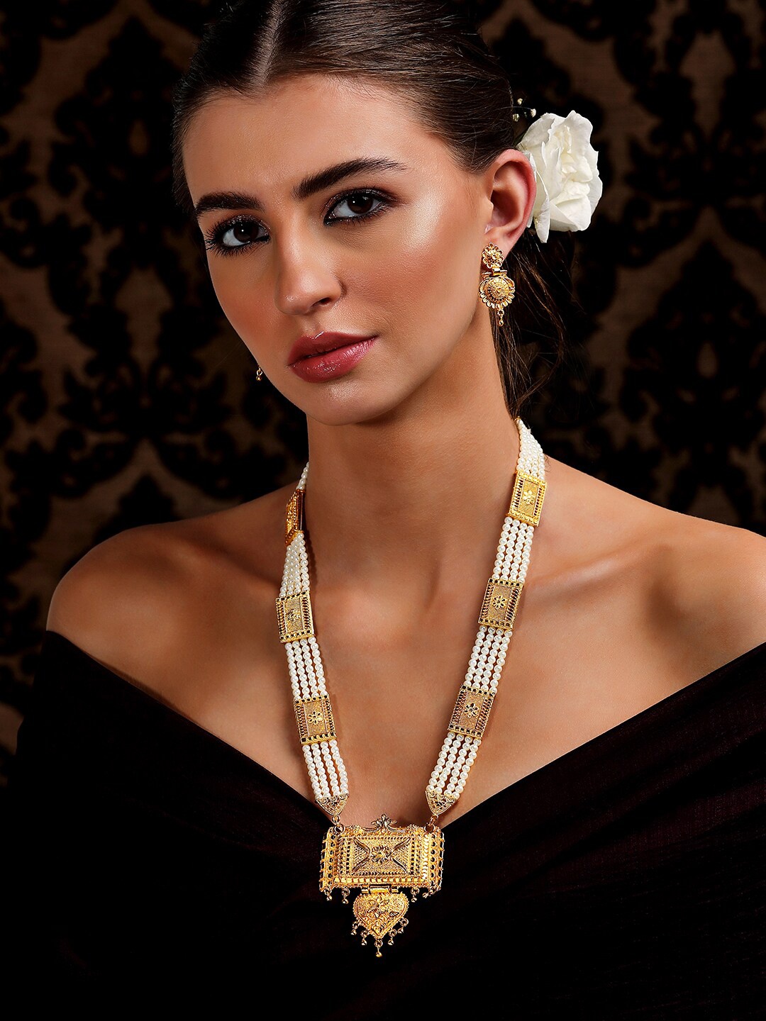 

Rubans 24K Gold-Plated White Beaded Jewellery Set