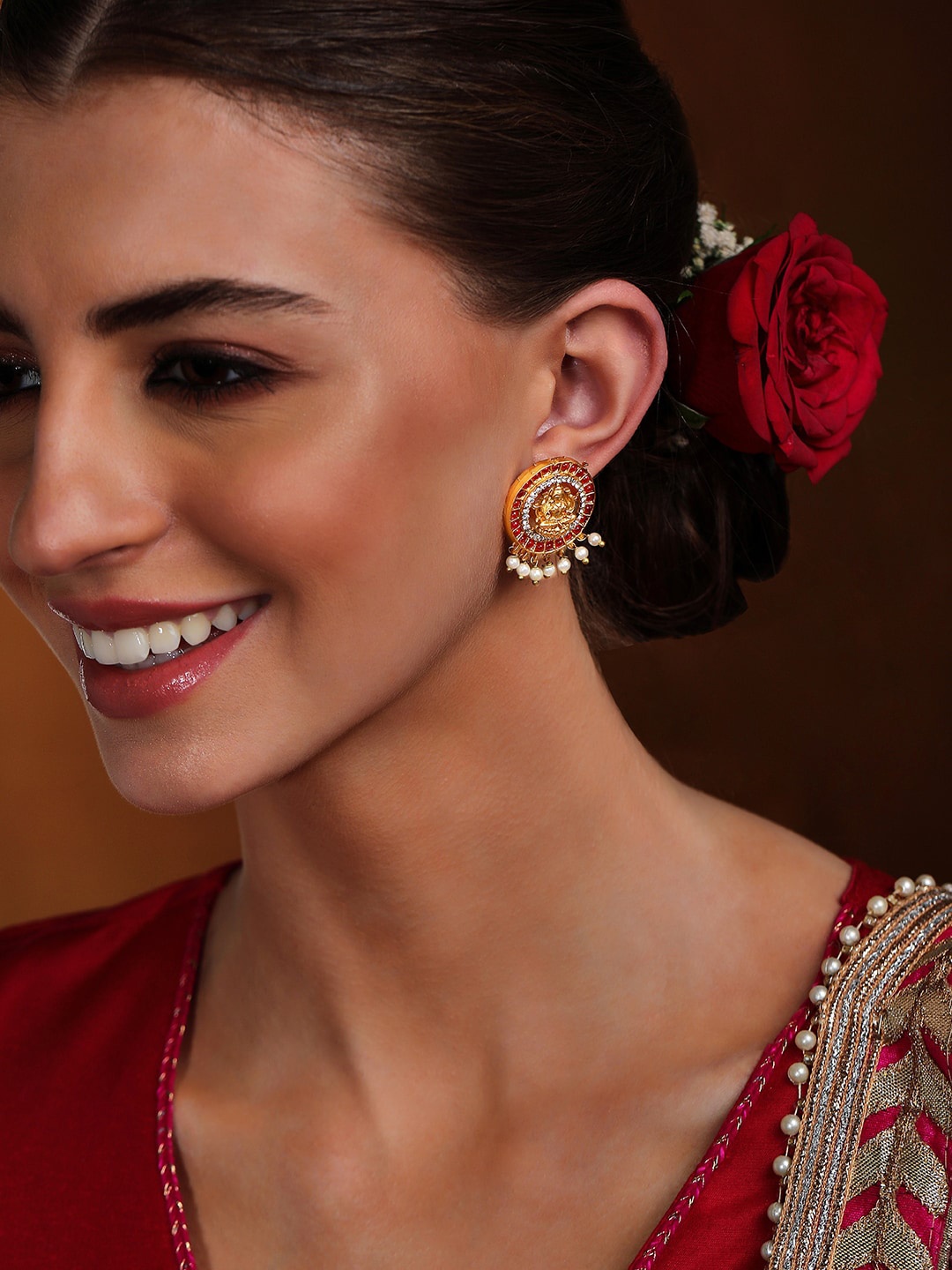 

Rubans Women Gold-Toned & Red Classic Drop Earrings