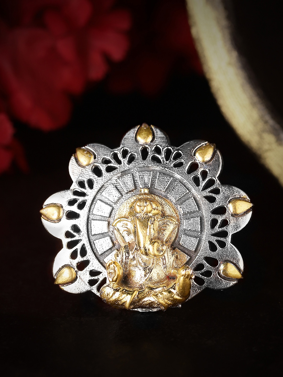 

Rubans Dual-Toned Hadcrafted Adjustable Finger Ring With Lord Ganesha Motif, Silver