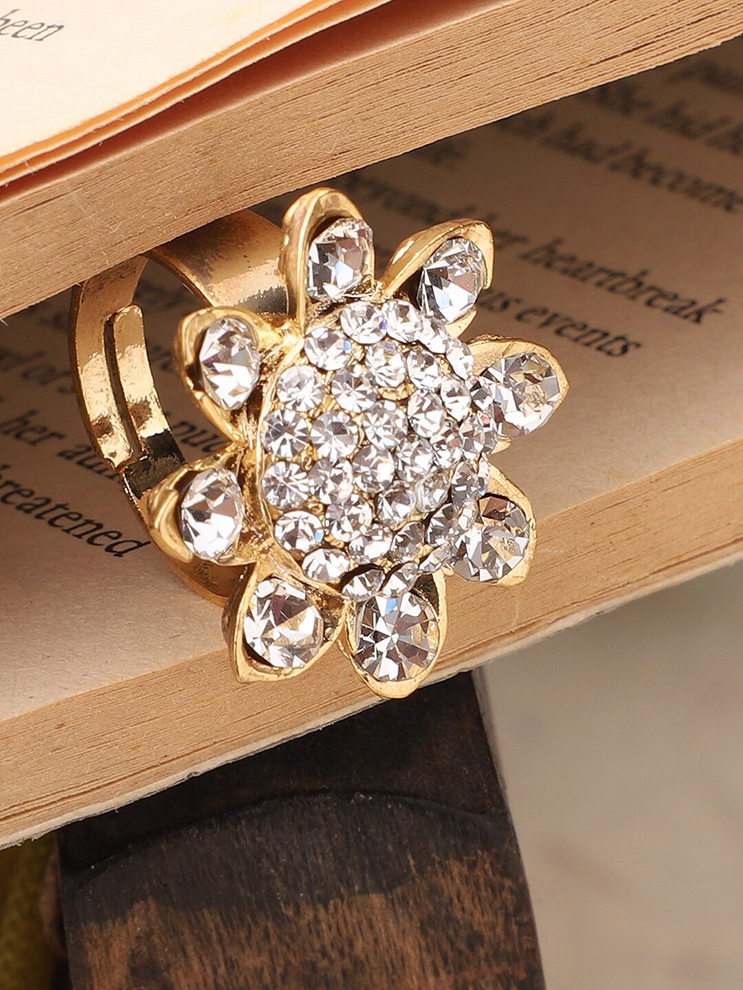 

ANIKAS CREATION Gold-Plated White CZ-Studded Adjustable Ring