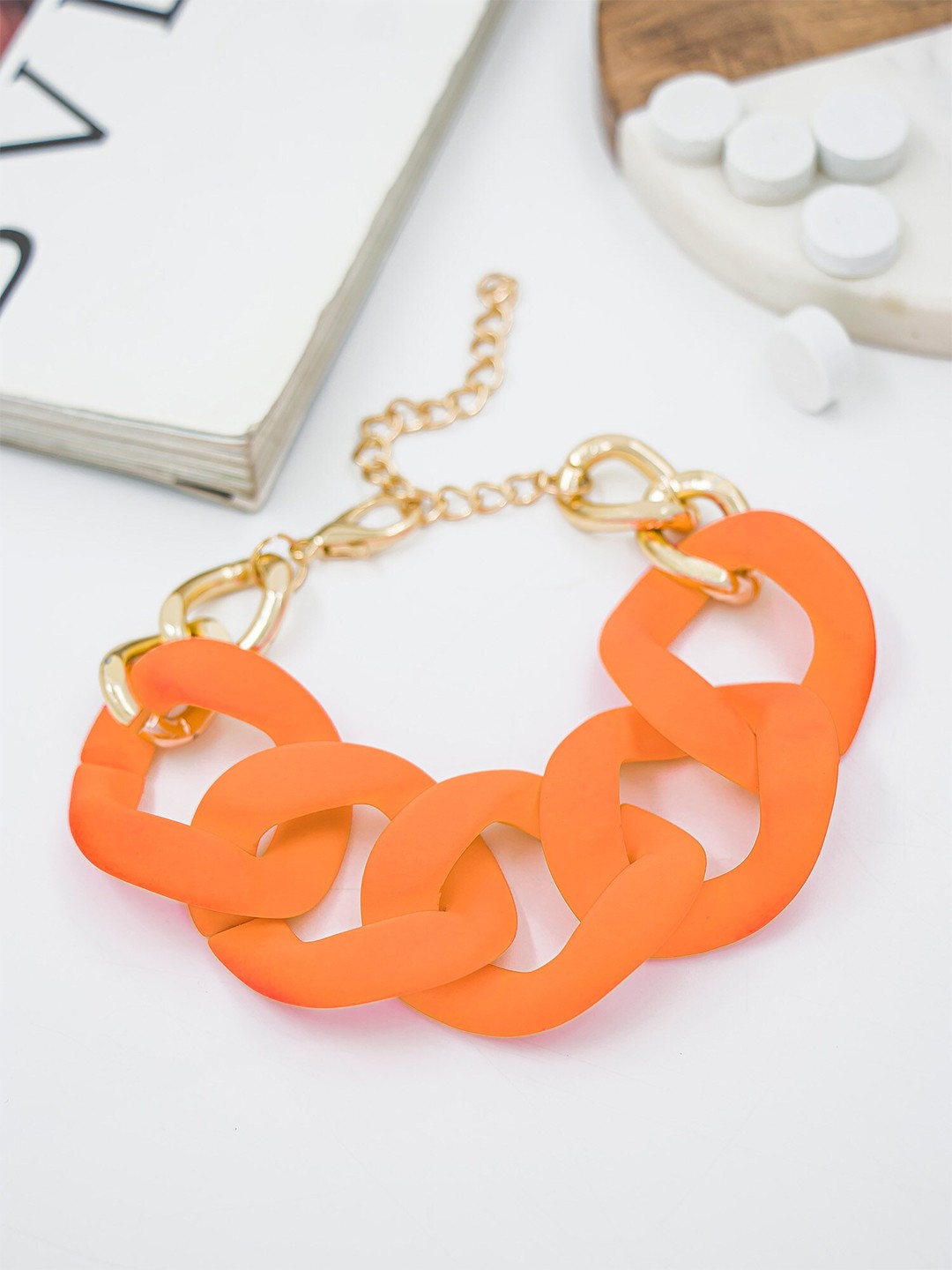 

Bellofox Women Orange & Gold-Toned Link Bracelet