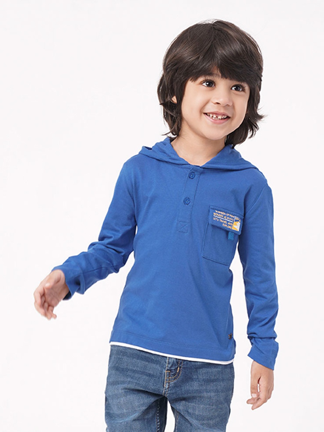 

Ed-a-Mamma Boys Blue Cotton Hooded T-shirt