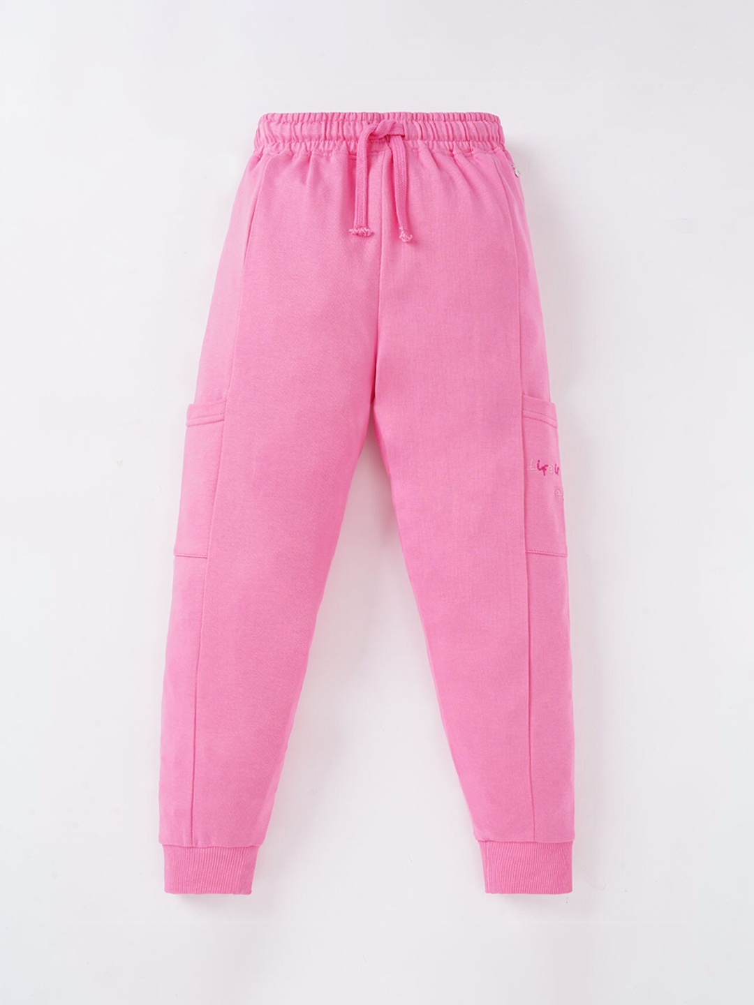 

Ed-a-Mamma Girls Pink Solid Cut And Sew Pure Cotton Joggers