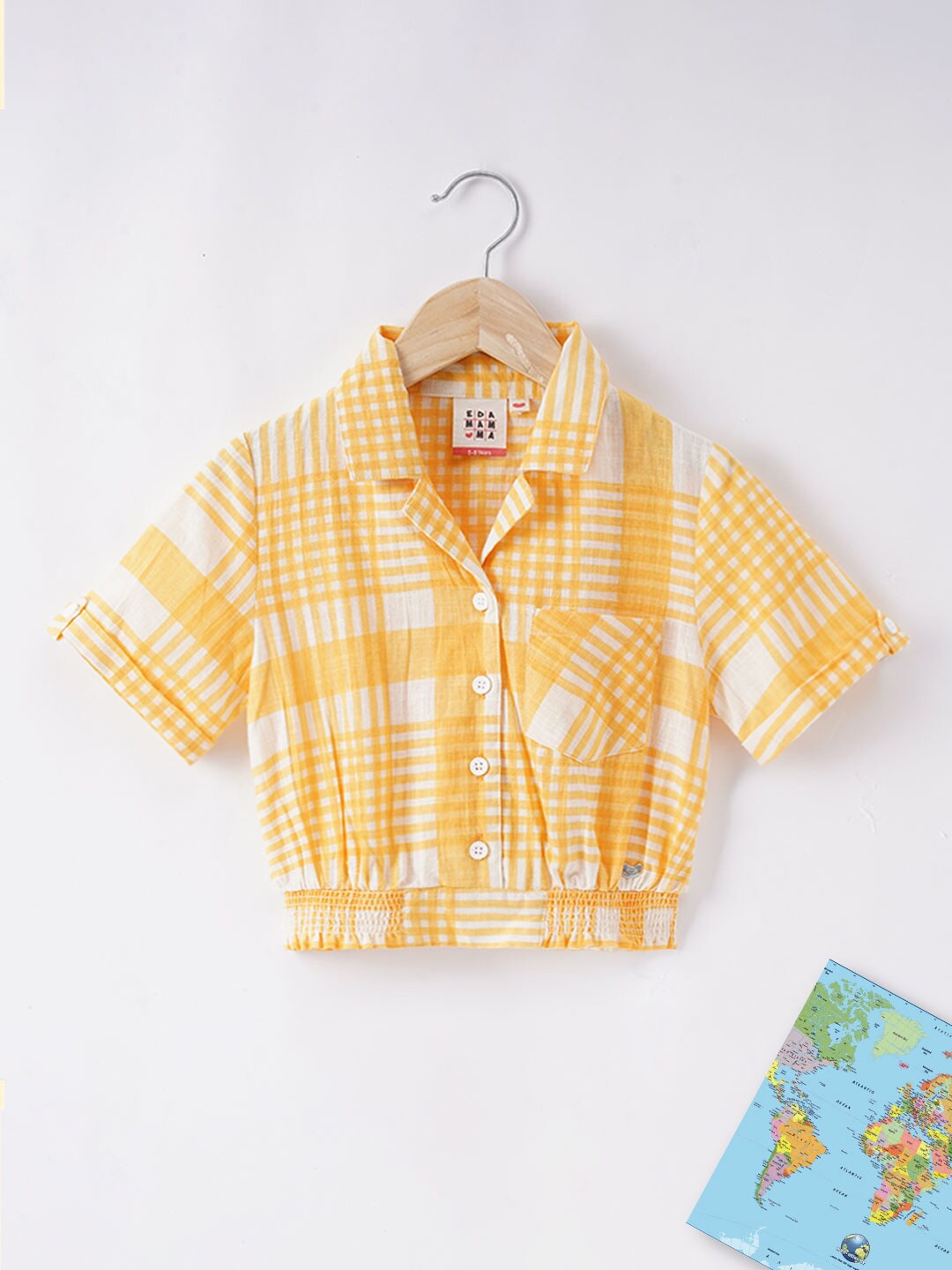 

Ed-a-Mamma Girls Yellow Checked Placement Print Shirt Style Top