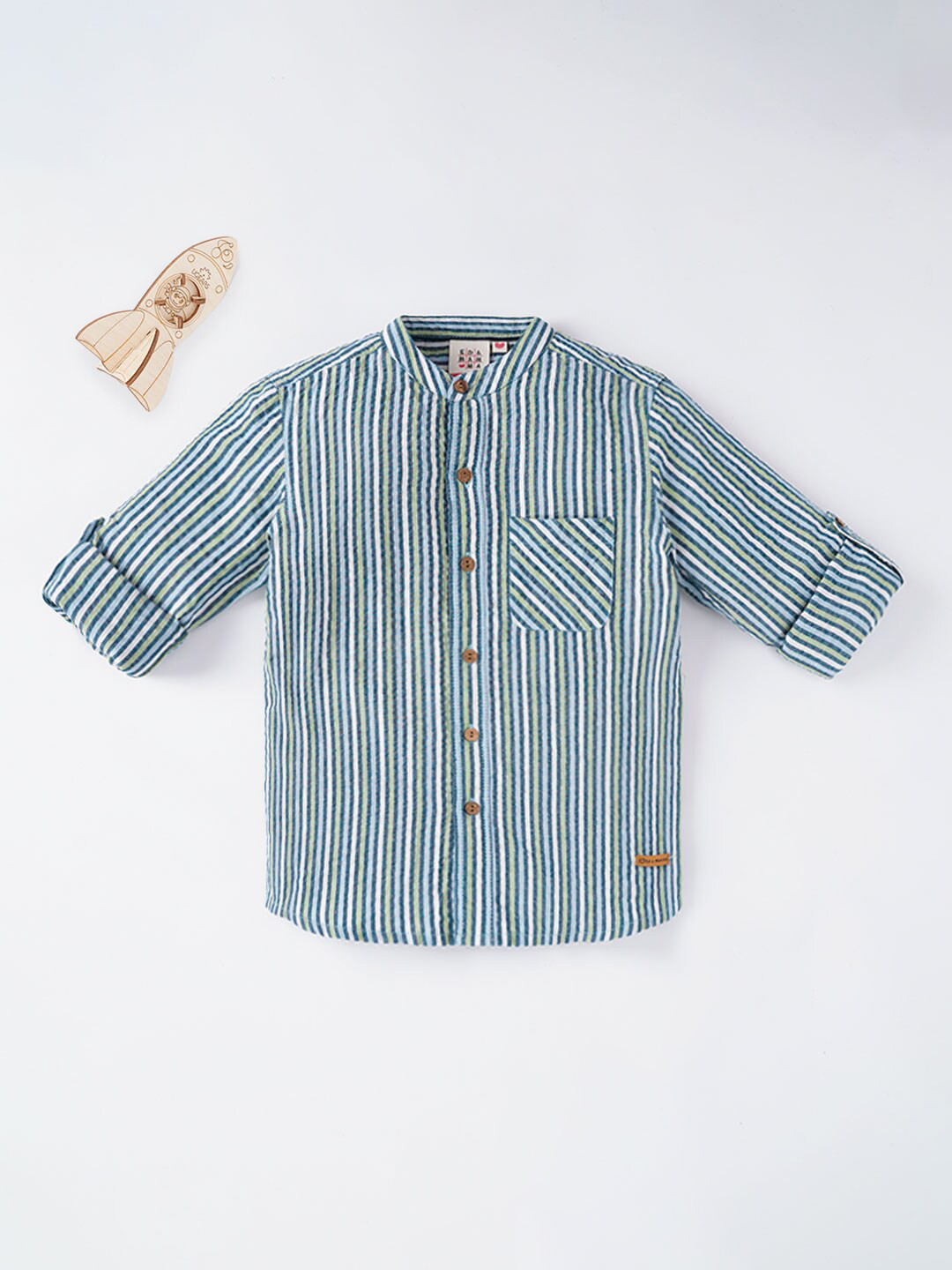 

Ed-a-Mamma Boys Blue Multi Stripes Cotton Casual Shirt