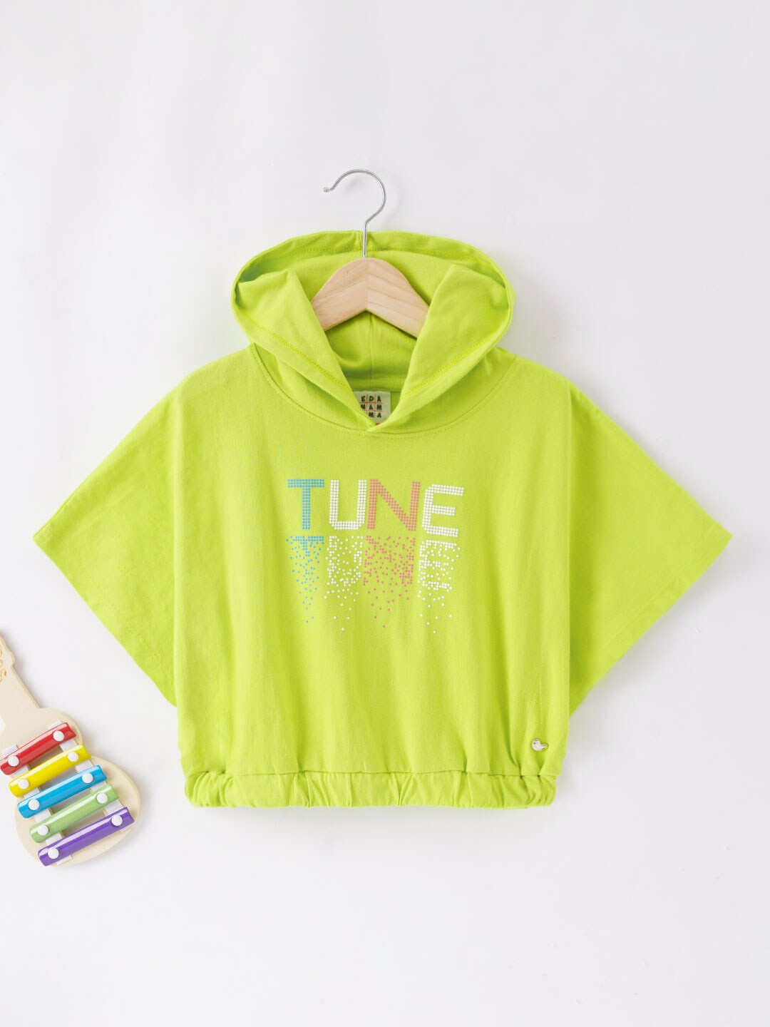 

Ed-a-Mamma Girls Green Typography Printed Cotton Hooded Poncho T-shirt