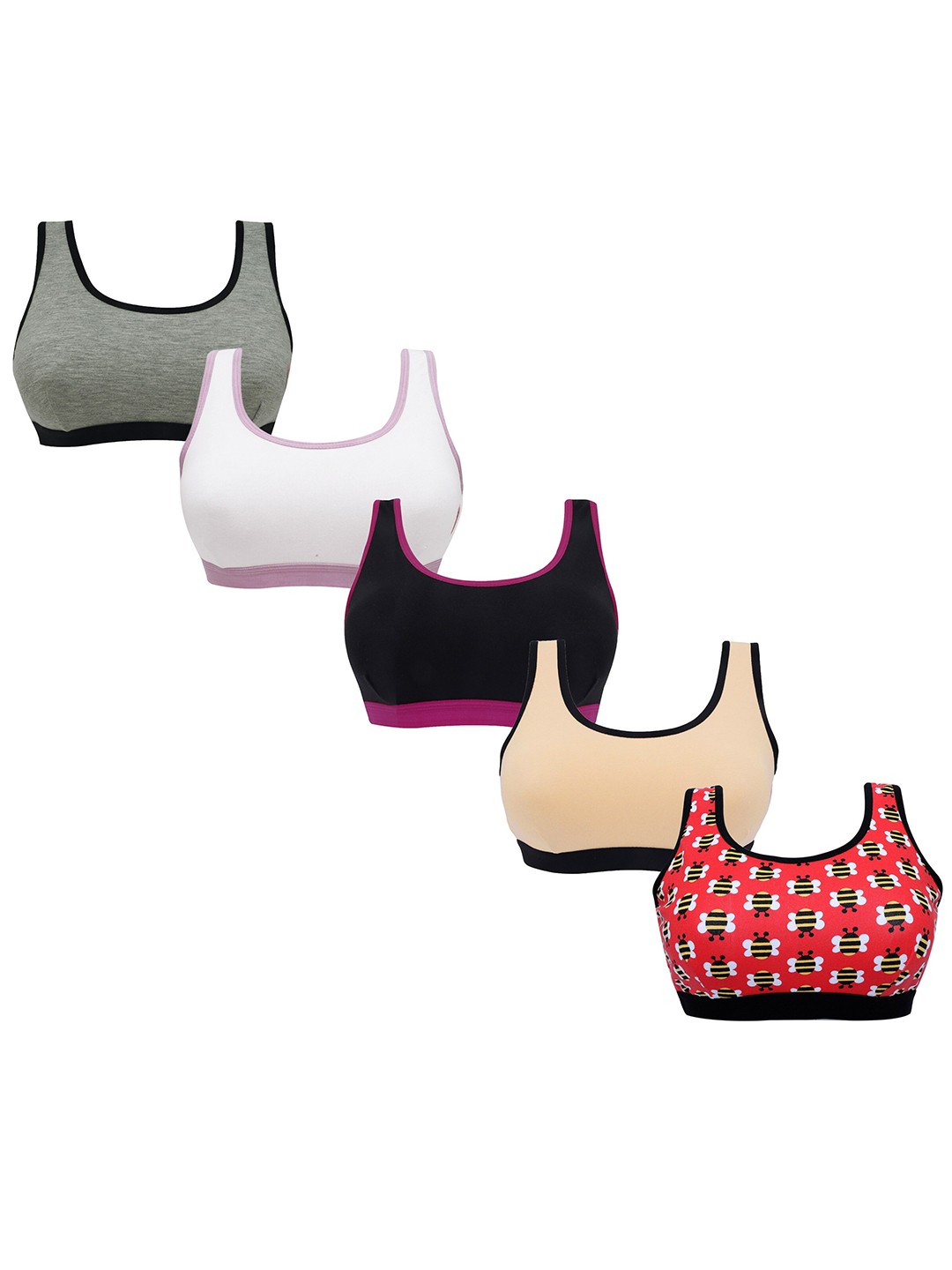 

Girls Pack Of 5 Single Layer, Premium Cotton Non-Wired Non Padded Beginners Bra DCBRSE8206/s, Red