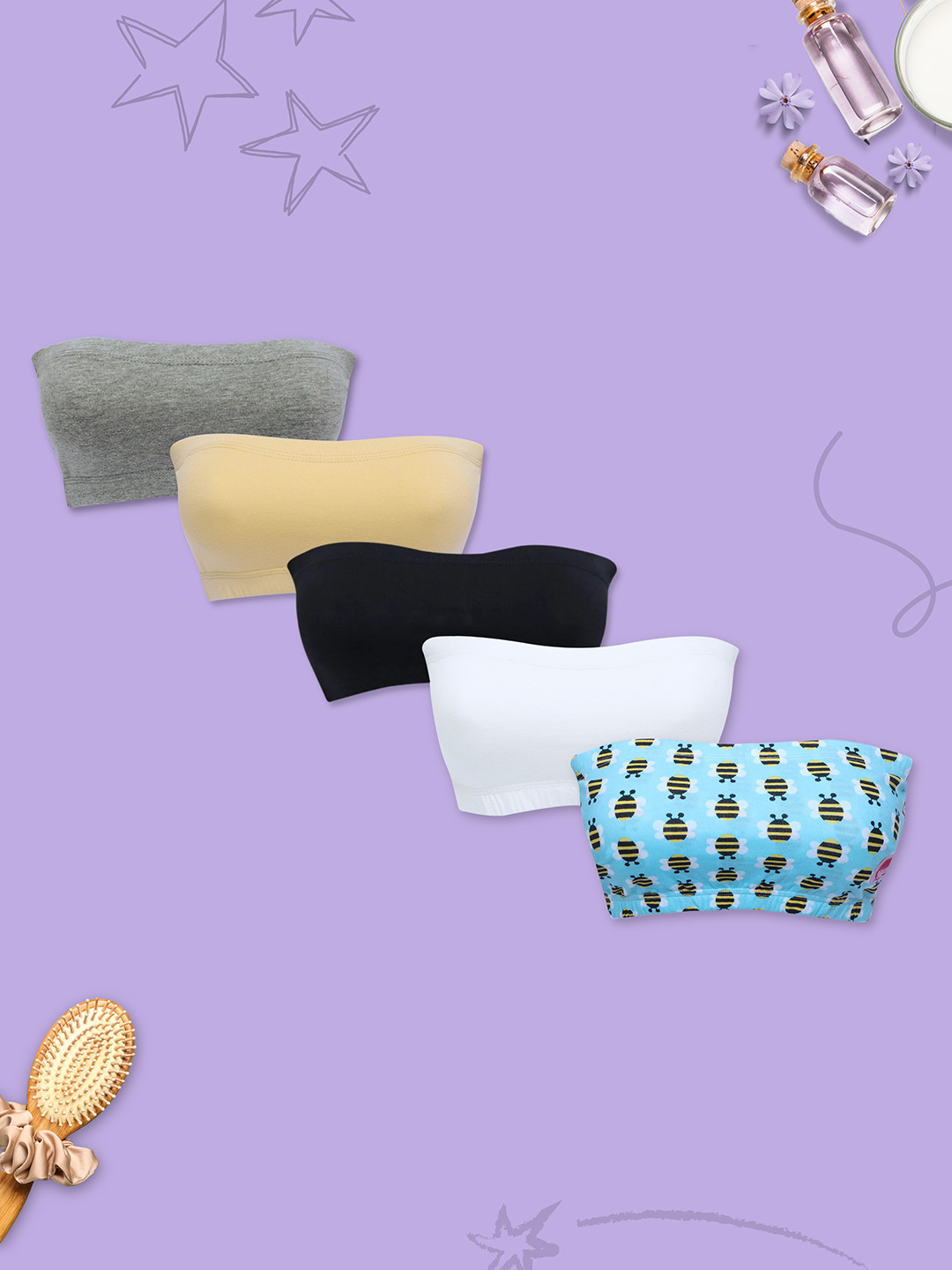 

Girls Pack Of 5 Double Layer Premium Cotton Non-Wired Non Padded Beginners Bra DCBRSE8218/s, Blue