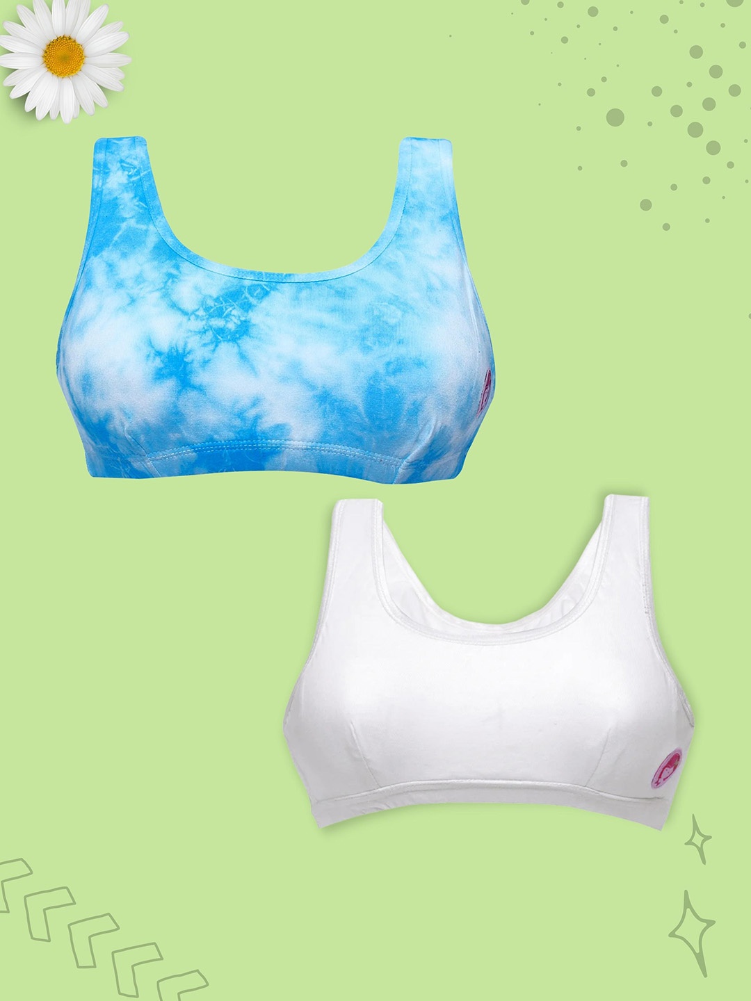 

Girls Pack Of 2 Double Layer Premium Cotton Non-Wired Non Padded Beginners Bra DCBRSE8166/s, Blue