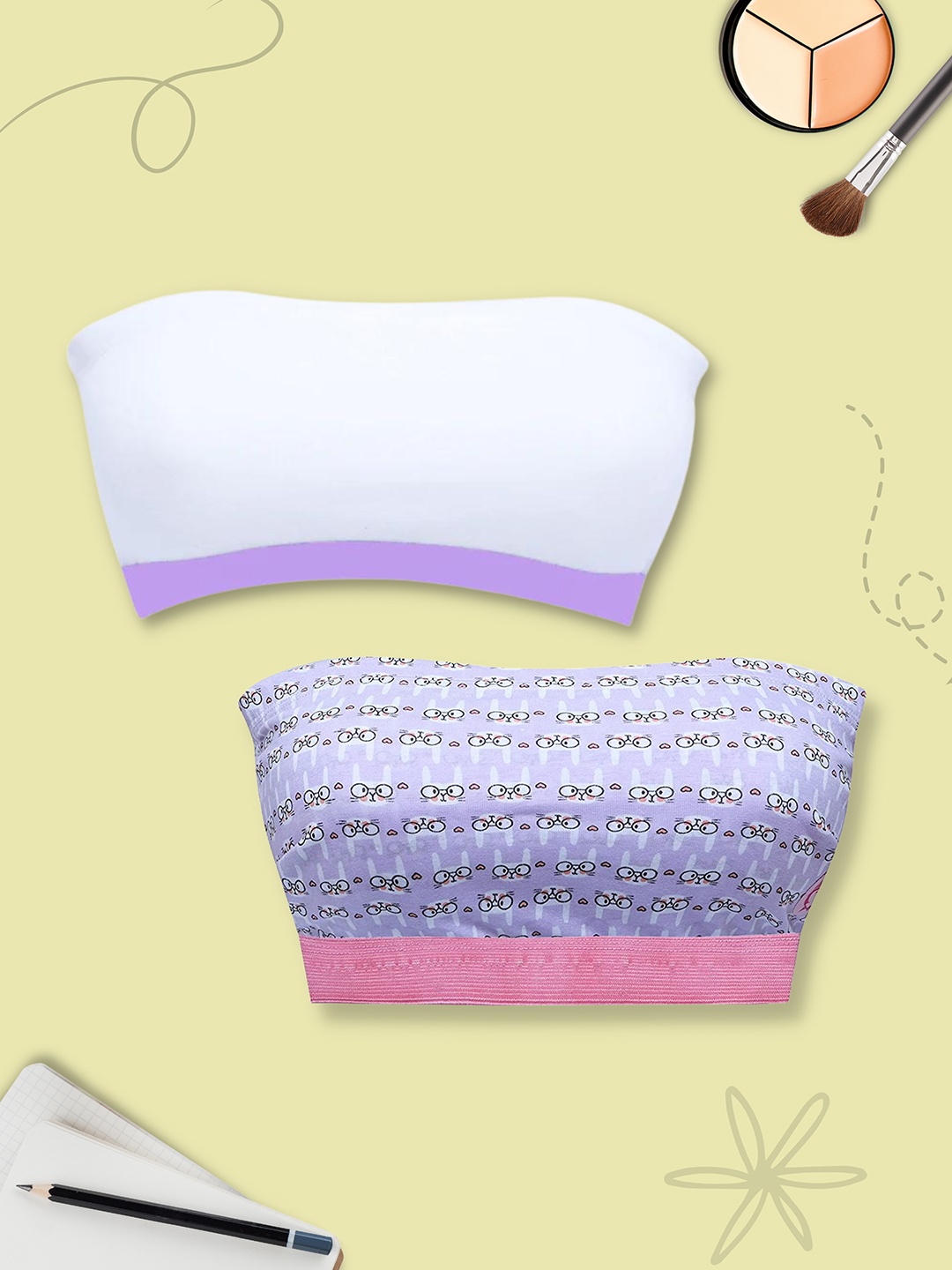 

Girls Pack Of 2 Double Layer Premium Cotton Non-Wired Non Padded Beginners Bra DCBRSE8220/s, Lavender
