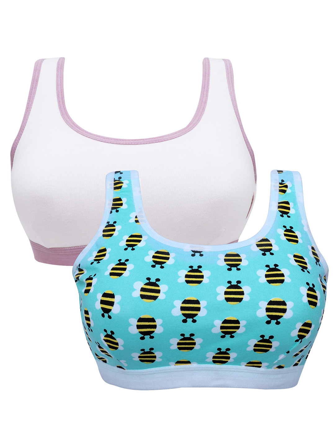 

Girls Pack Of 2 Single Layer, Premium Cotton Non-Wired Non Padded Beginners Bra DCBRSE8208/s, Blue
