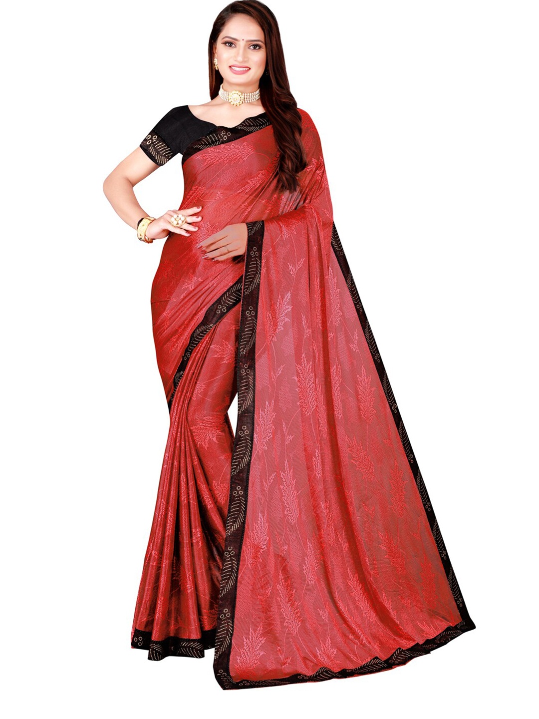 

Silk Bazar Red & Black Floral Art Silk Saree