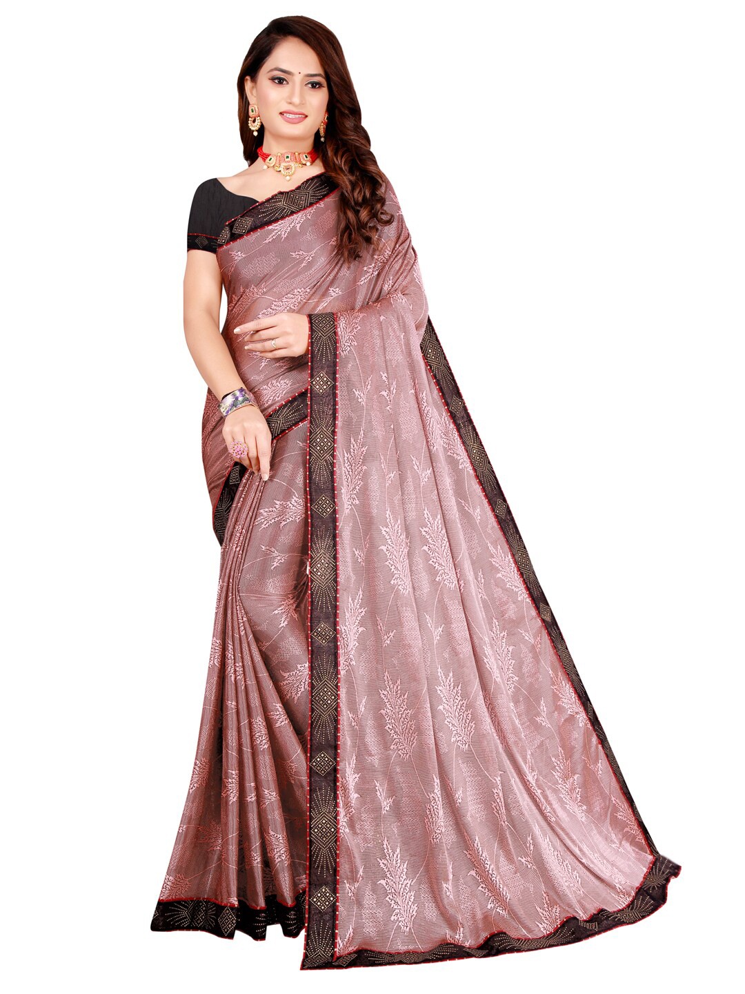 

Silk Bazar Peach-Coloured & Black Floral Art Silk Saree