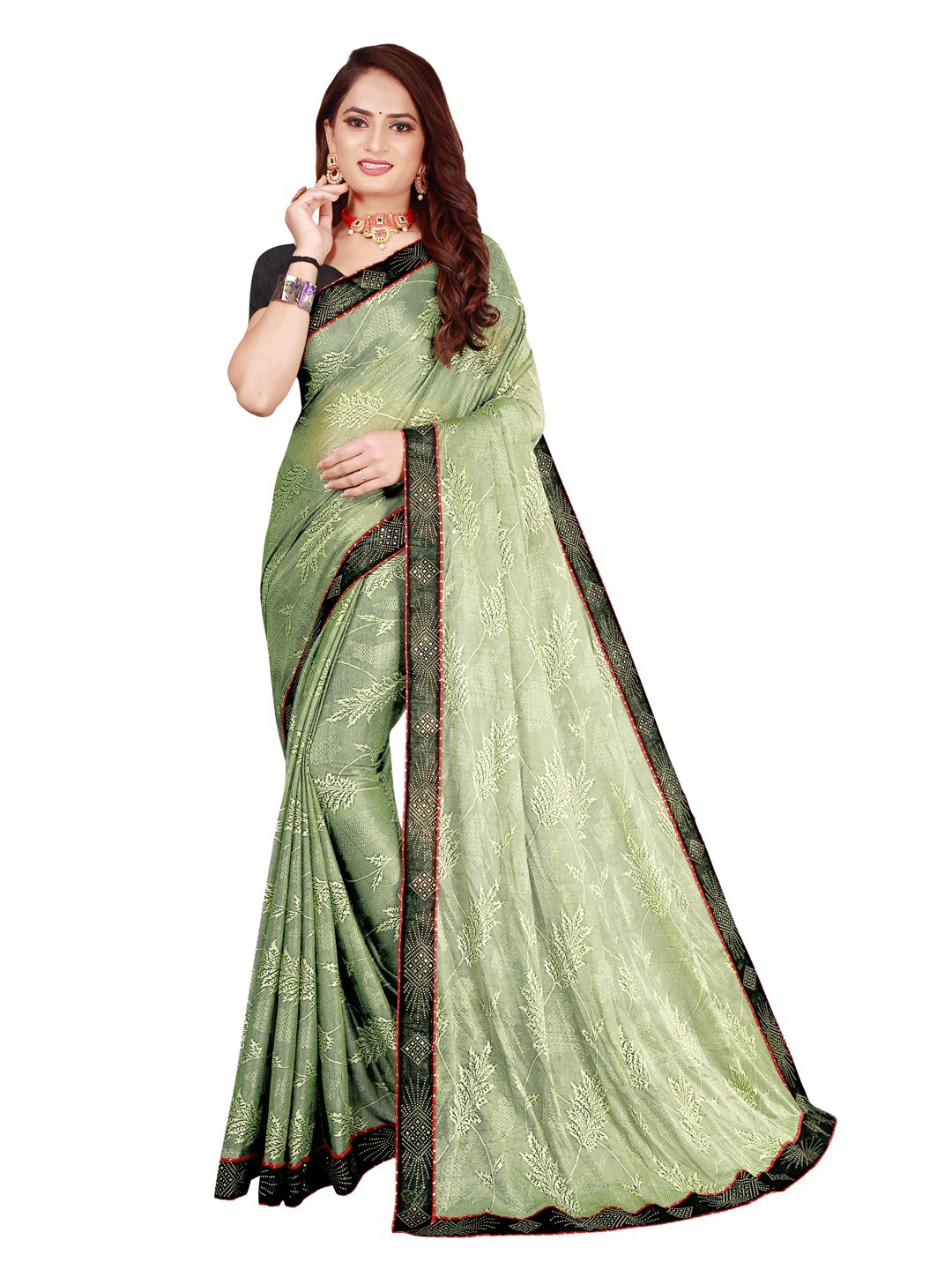 

Silk Bazar Green & Black Floral Art Silk Saree