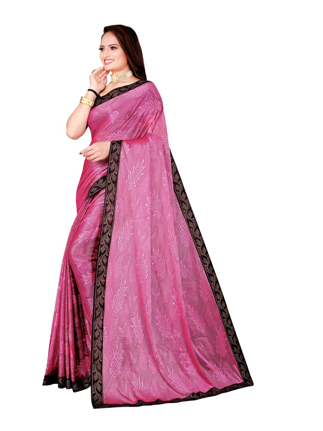 

Silk Bazar Pink & Black Floral Art Silk Saree
