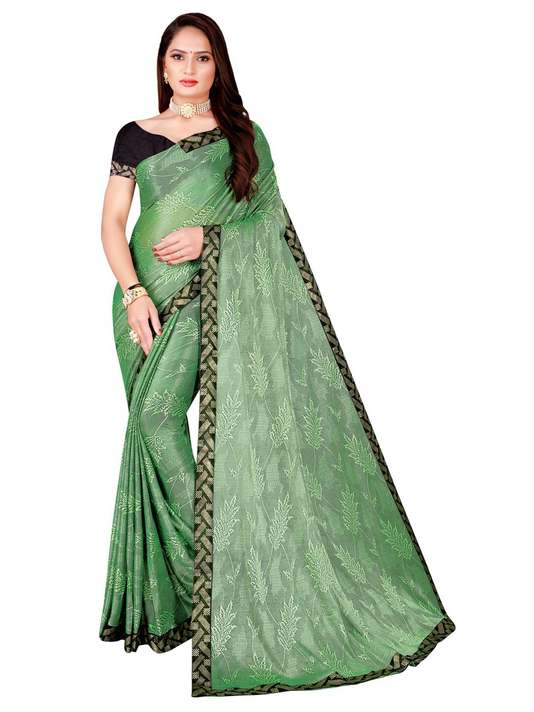

Silk Bazar Green & Black Floral Art Silk Saree