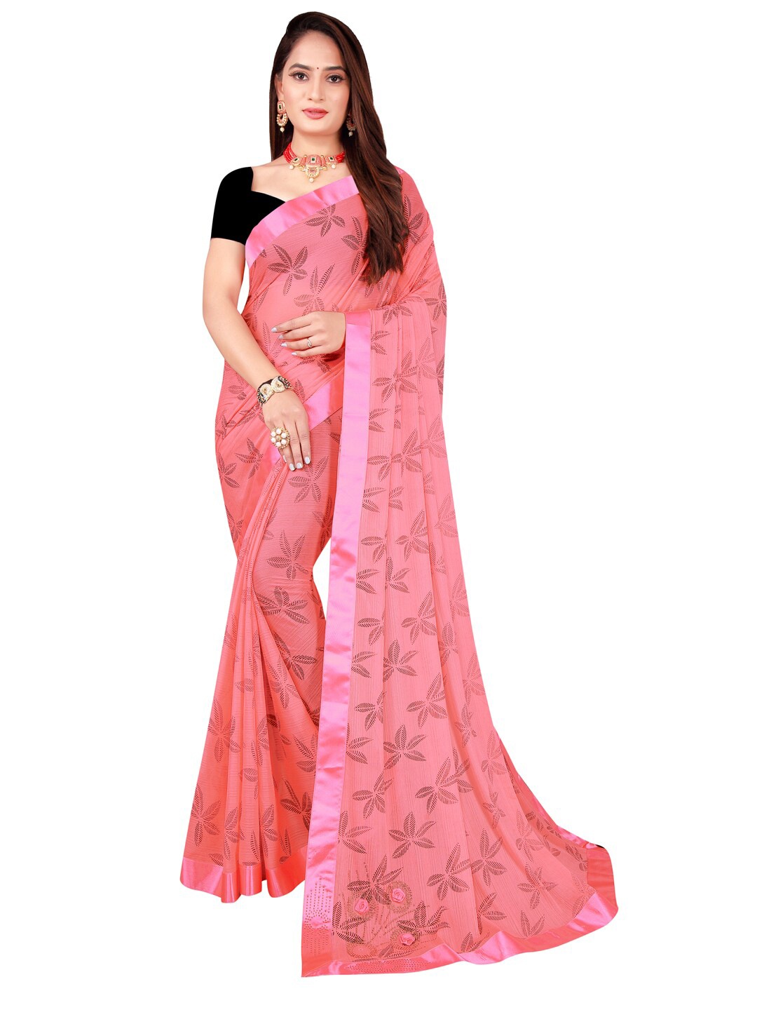 

Silk Bazar Red & Black Floral Art Silk Saree