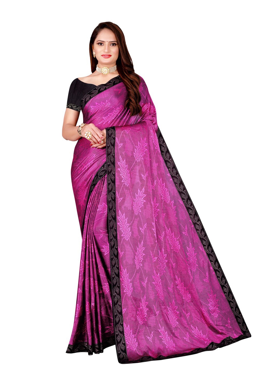 

Silk Bazar Magenta & Black Floral Art Silk Saree