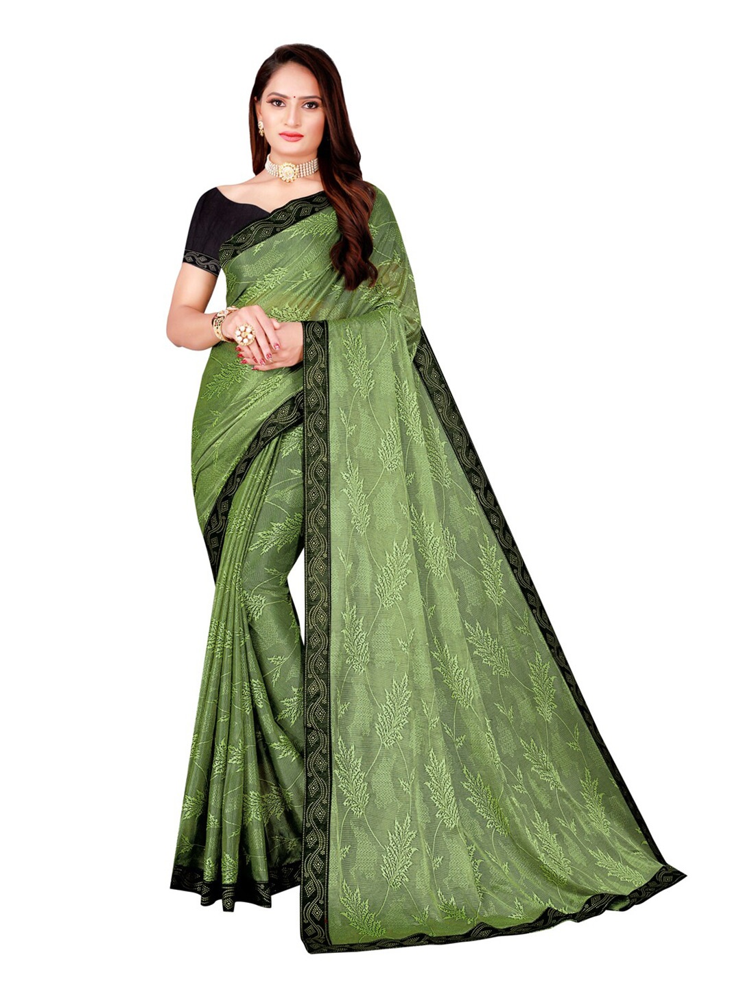 

Silk Bazar Green & Black Floral Art Silk Saree