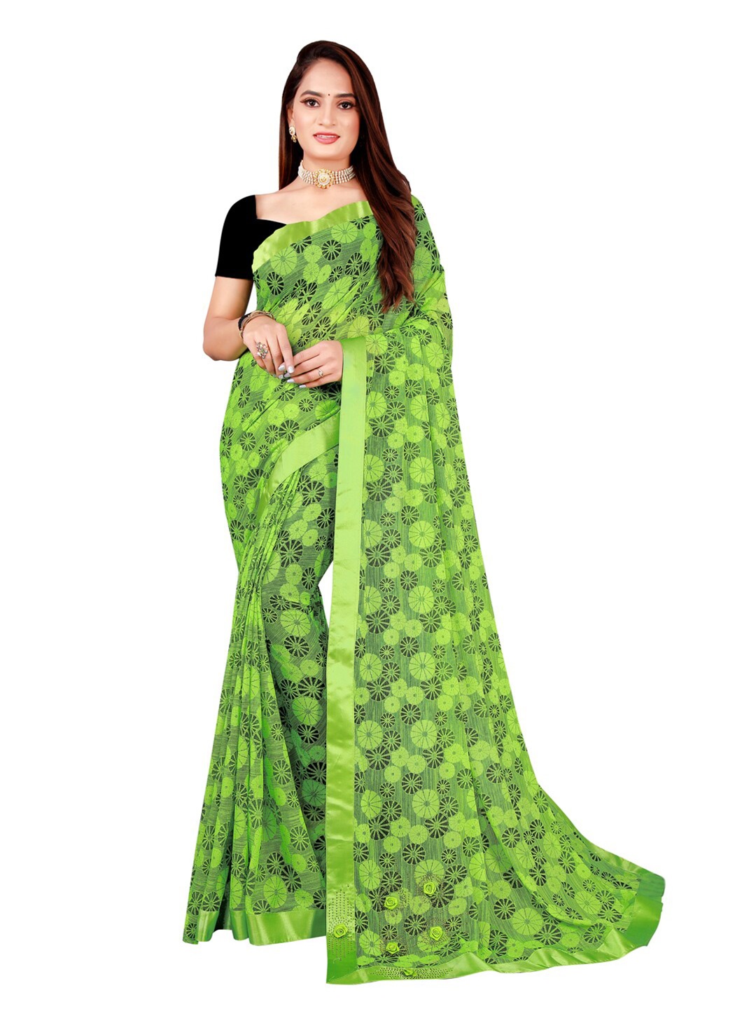 

Silk Bazar Green & Black Floral Art Silk Saree