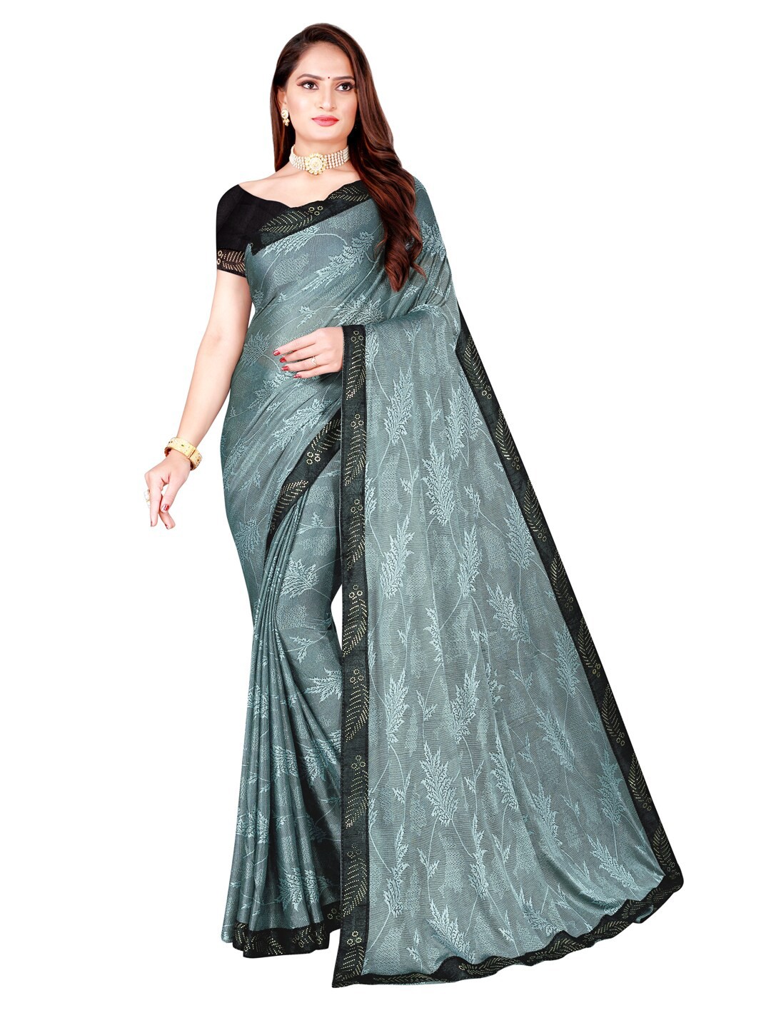 

Silk Bazar Grey & Black Floral Art Silk Saree